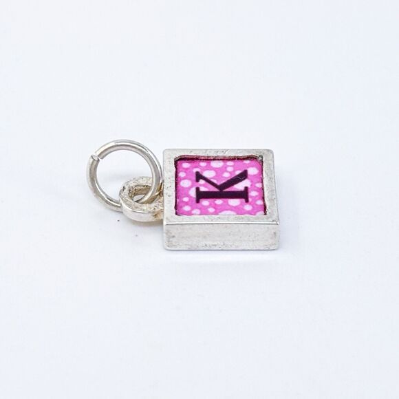 Vintage Sterling Silver 925 Pink Reversible Initial "K" Charm Pendant - Picture 3 of 6
